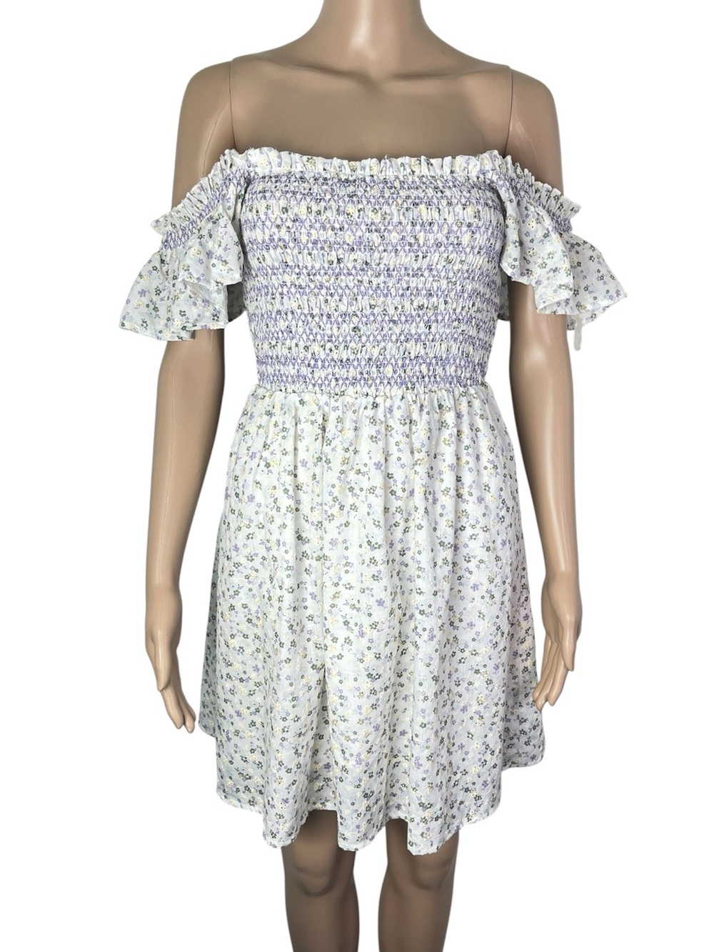 Lalavon Floral Floral Print Cotton Blend Square-Neck Smocked Summer Mini Dress
